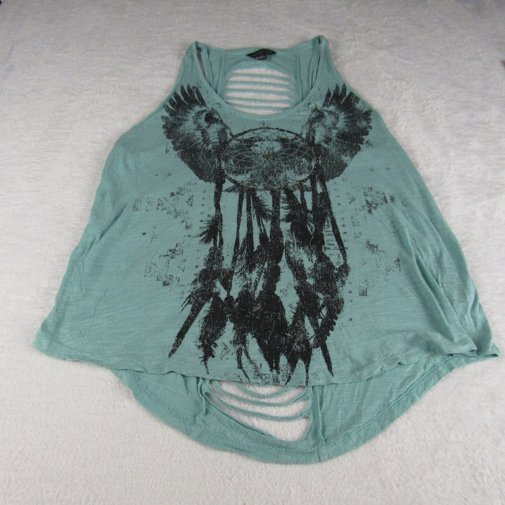 Rock & Republic Tank Top Womens XL Teal Dreamcatcher Shredded Back